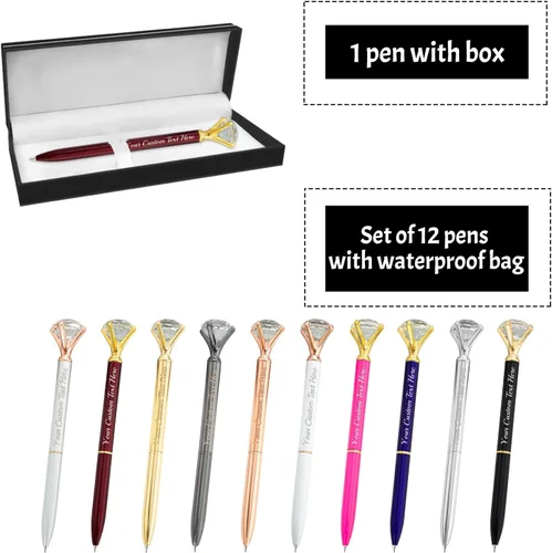 Vista 4 de Bolígrafos personalizados de diamantes personalizados con nombre a granel de metal de cristal grabado, bolígrafos divertidos brillantes a granel