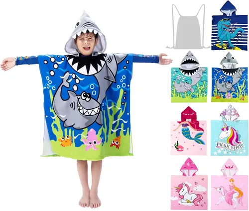 Vista 11 de growell Toallas de playa con capucha para niños - Toalla de baño para niños pequeños niñas niños, cubiertas de natación para niños de 4 a 10 años