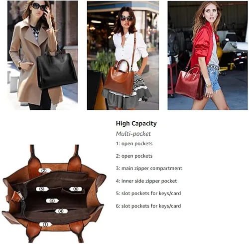 Vista 6 de Women Fashion Tote Handbags Lightweight PU Leather Satchel Shoulder Bags Retro Oil Wax Handle Purse