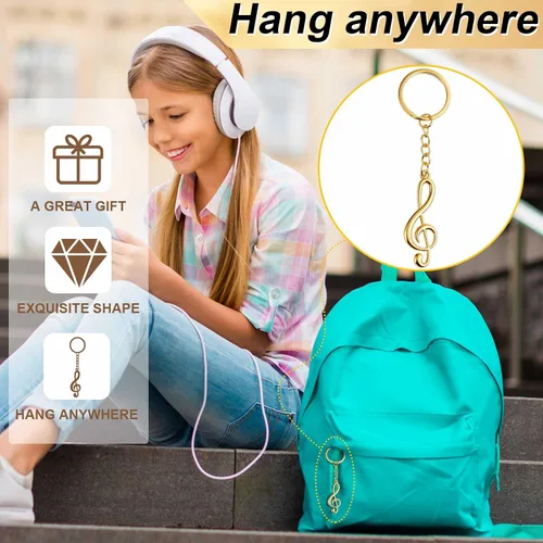 Vista 5 de Taiyin Juego de 15 llaveros de notas musicales con bolsas de organza, baratijas de metal g para decoración de recuerdos de fiesta de boda (dorado)