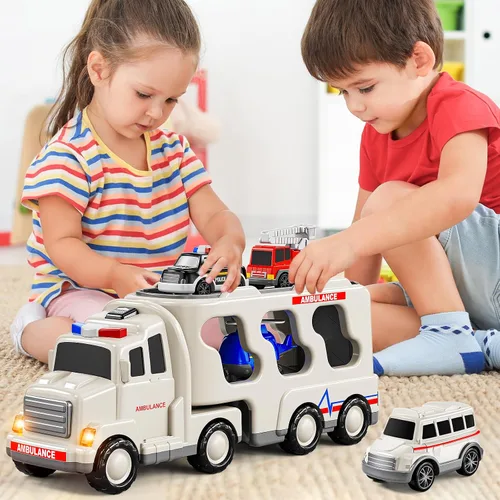 Vista 3 de JUKUDAHU Vehículo de Juguete de Ambulancia de Juego 5 en 1 Camiones de Juguete para Niños Pequeños para Niños de 3 4 5 6 7 Años - Autos Accionados