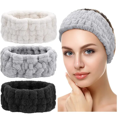 Vista 13 de Chuangdi Diadema de spa de 3 piezas para mujer, diadema de maquillaje facial, diadema de tela de rizo suave para lavar, máscara facial, regalos