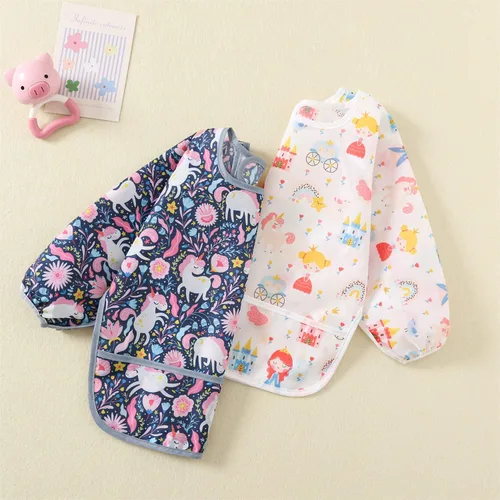 Vista 3 de Juego de 5 baberos impermeables de manga larga con bolsillo para niños pequeños de 6 a 30 meses