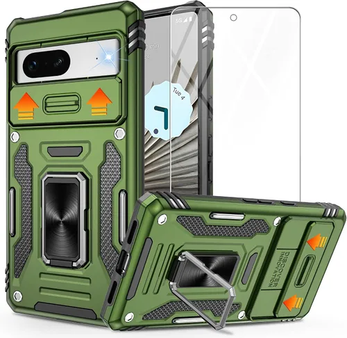 Vista 12 de para Pixel 7 Funda con protector de pantalla HD, a prueba de golpes para Google Pixel 7 Funda de teléfono con soporte magnético de anillo de 360°