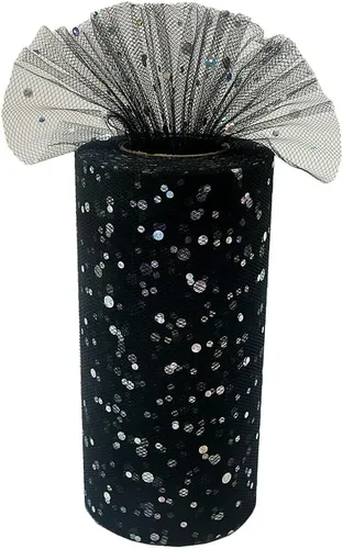 Vista 6 de DADAXIE - Rollos de tul con purpurina láser, rollo decorativo de tela de tul de 6 x 50 yardas (150 pies), color brillante para camino de mesa, Negro