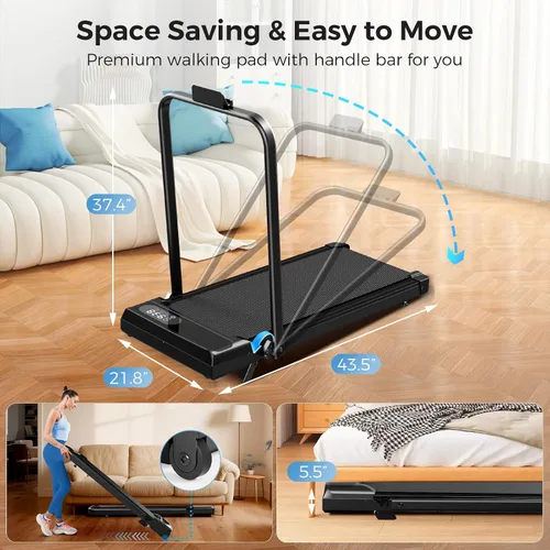 Vista 3 de Walking Pad with Incline, 2.5HP Walking Pad Treadmill, 3 in 1 Portable Under Desk Treadmills for Home Small Space, Foldable Folding Home Treadmill