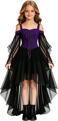 Vista 8 de Vestido de bruja gótica steampunk para niñas, disfraz de vampiro, cosplay Rojo