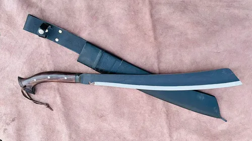 Vista 2 de EGKH-20 pulgadas golok Parang Machete Cuchillo hecho a mano, hoja de machete, aceite de equilibrio de resorte, multifunción, trabajo real, hecho a