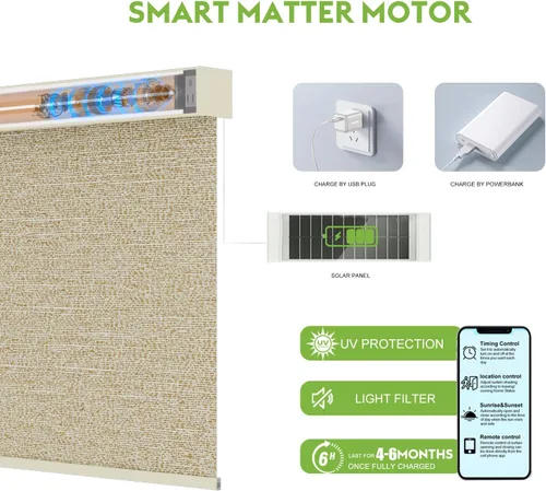 Vista 4 de Persianas motorizadas con control remoto, persianas inteligentes 100% opacas, persianas enrollables motorizadas compatibles con persianas