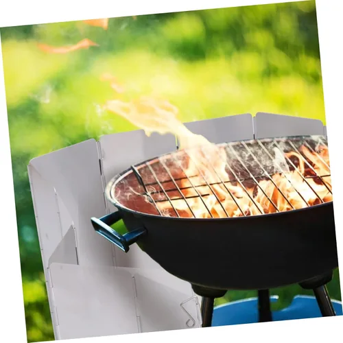 Vista 7 de GANAZONO 1pc Barbacoa Parabrisas Protector Protector de salpicaduras al aire libre Parabrisas al aire libre Aleación de aluminio plateado Utensilios