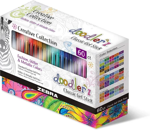 Vista 2 de Zebra Pen Doodler'z 41960 - Bolígrafo de tinta en gel, colores surtidos, 0.039 pulgadas, 60 unidades (41960)