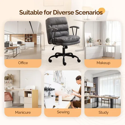 Vista 9 de VINGLI Silla de escritorio acolchada gris con/sin ruedas, base doble, reposabrazos extraíbles, ajustable y cómoda silla giratoria para computadora