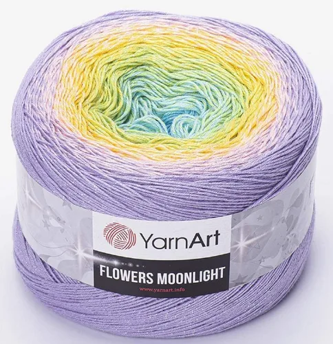 Vista 7 de YarnArt Flowers Moonlight - Hilo de algodón con purpurina, suave, ganchillo arcoíris, tejido a mano de lúrex metálico, pastel plateado, algodón