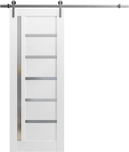 Vista 18 de SARTODOORS Puerta corredera de granero de 18 x 80 pulgadas Quadro 4088 Blanco / Negro Puerta de granero individual Herrajes MDF incluidos
