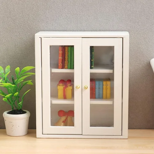 Vista 2 de Gabinete de pared para casa de muñecas 1:12, gabinete de cocina miniatura de madera para accesorios de casa de muñecas (blanco)