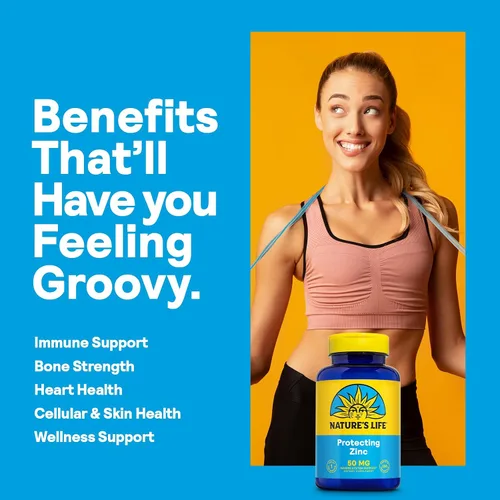 Vista 3 de NATURE'S LIFE Protección de zinc de 50 mg con 2.5 mg de cobre, suplemento de zinc quelado para apoyo inmunológico, salud ósea, función muscular
