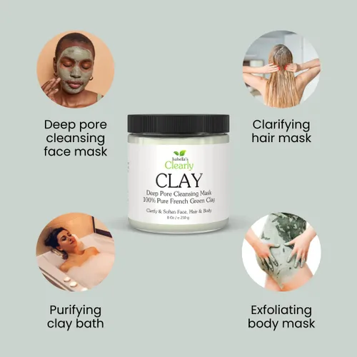 Vista 5 de Clearly CLAY, limpieza profunda de poros, máscara facial suavizante de la piel, polvo de arcilla verde francesa 100% pura para acné, puntos negros