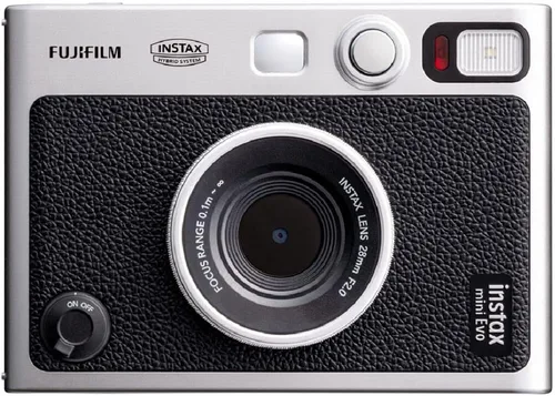 Vista 2 de FUJIFILM INSTAX MINI EVO Cámara instantánea híbrida (negro) El paquete incluye: mini película de color (40 exposiciones), película arcoíris
