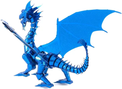 Vista 4 de Metal Earth Fascinations Premium Series Blue Dragon 3D Kit de modelo de metal con pinzas