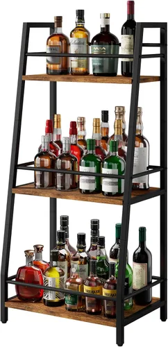 Vista 10 de YMYNY 4Tier Liquor Stand Trapezoid Wine Rack Freestanding Floor Retro Brown