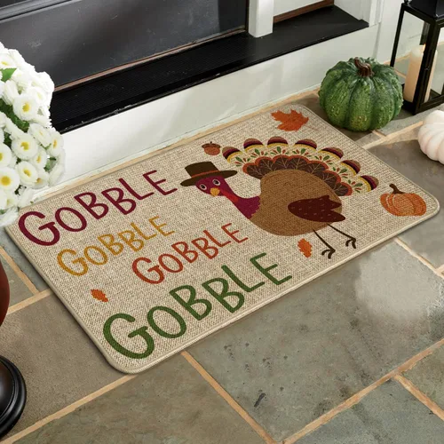 Vista 4 de Artoid Mode Gobble - Felpudo decorativo de pavo, estacional de otoño, Acción de Gracias, fiesta, de bajo perfil, tapete para interiores