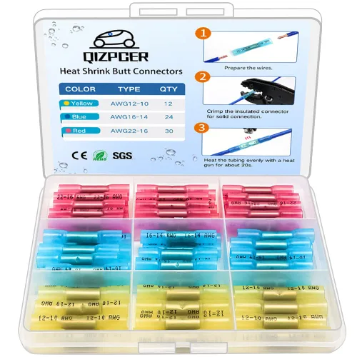 Vista 8 de 100 piezas conectores de tope amarillos termorretráctiles, terminales de crimpado impermeables de 12-10 AWG, conectores de cable eléctrico, empalme