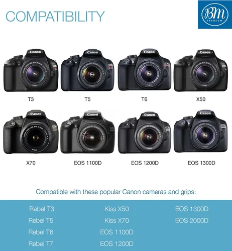 Vista 8 de BM Premium Paquete de 3 baterías LP-E10 y cargador de batería para cámaras digitales Canon EOS Rebel T3, T5, T6, T7, Kiss X50, Kiss X70, EOS 1100D