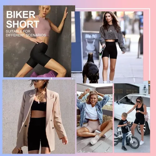Vista 2 de QGGQDD - Pantalones cortos bicicleteros de cintura alta para mujer, pantalones cortos deportivos de 5 pulgadas, sensación muy suave
