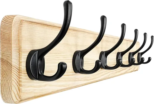 Vista 10 de Dseap Perchero de Pared: Moderno, Patentado, Resistente, 17.4" de Largo, Riel Colgador de Madera con 5 Ganchos Dobles para Abrigos de Invierno, Negro