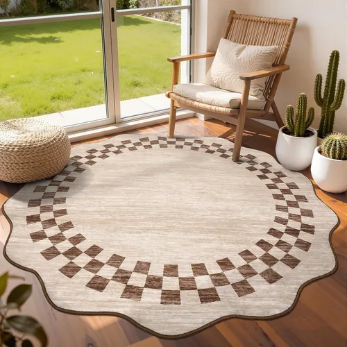 Vista 69 de GarveeHome Alfombra lavable de 5 x 7 pies para sala de estar, alfombra Beige festoneado