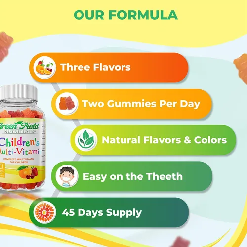 Vista 5 de Greenfield Nutritions - Gomitas multivitamínicas halal sin gelatina para niños, todas las vitaminas halal esenciales A, B, C, D, yodo, zinc