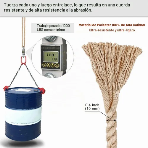Vista 4 de SELEWARE Kit Colgante de Correas y Cuerdas para Hamaca Columpio de Árbol, Cuerda Ajustable Rápida y Fácil de Colgar Hamaca Silla Columpio para Beige