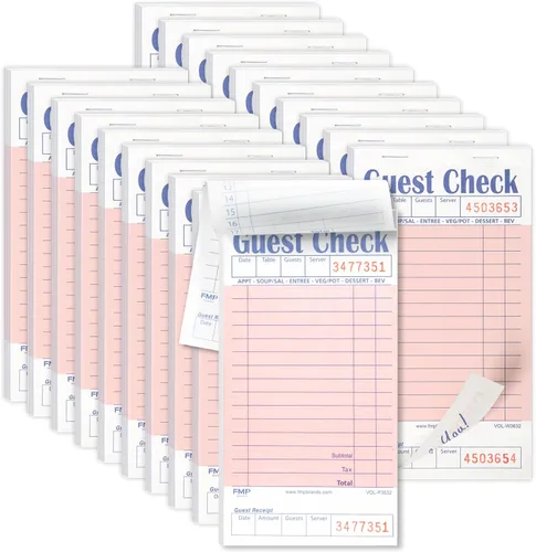 Vista 25 de FMP Brands Libros de Comprobantes de Huéspedes para Meseros, Papel de Blocs de Notas para Meseros, Total 250 Hojas (5 Blocs), Azul con Recibo