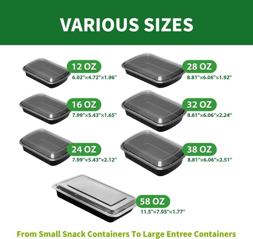 Vista 7 de Contenedores para preparación de comidas, paquete de 50 de 24 oz (100 piezas) contenedores desechables para almacenamiento de comida para llevar