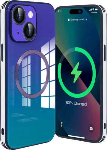 Vista 47 de Guppy Funda para iPhone 12 Pro - Parte trasera de vidrio degradado con carga magnética, película de lente, color negro