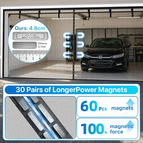 Vista 3 de LOVIGA - Puerta mosquitera de garaje resistente para 1 coche, 8 x 7 pies, pantalla magnética de fibra de vidrio para puerta de garaje con imán