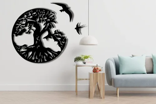 Vista 4 de BUNJOOL Letreros de metal moderno para pared, árbol de la vida, guirnaldas, colibríes, colgantes de metal modernos, obras de arte decorativas