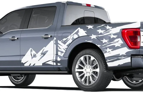Vista 7 de Calcomanías gráficas de montañas laterales y bandera compatibles con Ford F150 (negro)