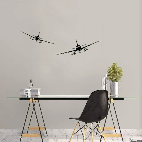 Vista 4 de LELE LIFE 2 calcomanías de pared de avión, calcomanías de pared de aviones extraíbles para sala de estar, dormitorio, decoración del hogar, mural