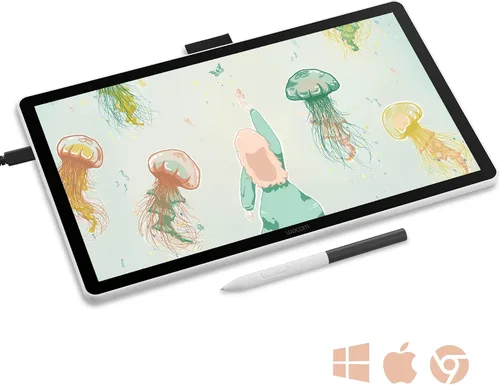 Vista 2 de Wacom One 14 Tableta de Dibujo con Pantalla, Tableta de Arte Digital de 14" HD Completamente Laminada con Software Creativo y Entrenamiento, Lápiz