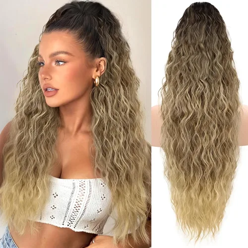 Vista 50 de KooKaStyle Extensión de cola de caballo con cordón de 26 pulgadas (66 cm) para mujeres, extensiones de cabello sintético rizado largo para uso
