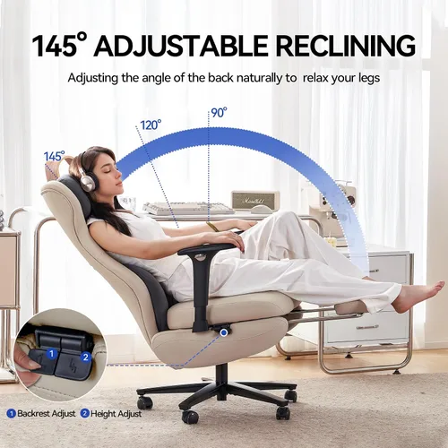Vista 7 de EMIAH Silla de oficina ergonómica con reposapiés, silla de oficina reclinable con brazos ajustables y reposacabezas, silla de juegos de respaldo