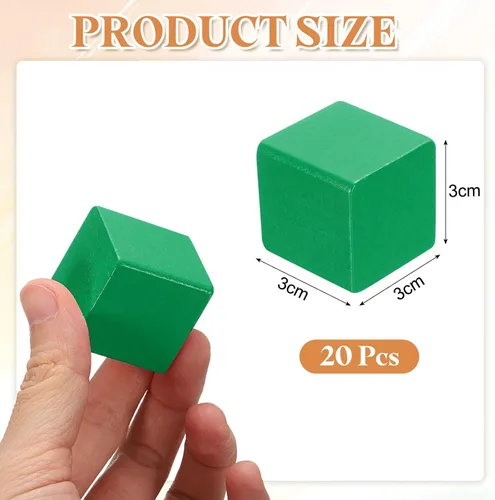 Vista 2 de uxcell 20 bloques de madera para manualidades, cubo de madera sin terminar de 1.2 pulgadas, bloque cuadrado de madera maciza en blanco para Verde