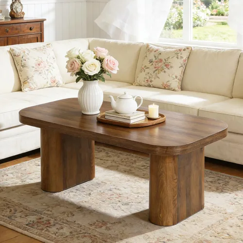 Vista 8 de Tribesigns Mesa auxiliar rectangular de 47 pulgadas, mesa central de decoración de granja con esquinas redondeadas y base resistente para sala