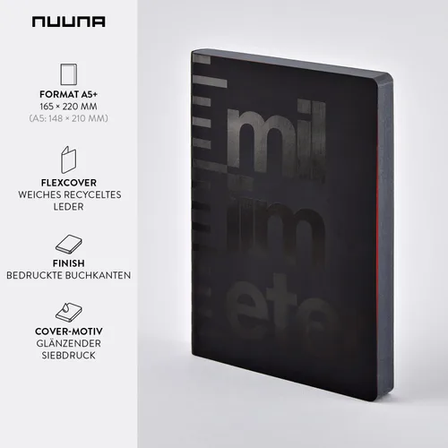 Vista 2 de Nuuna Graphic L "Millimeter" - Cuaderno de cuero liso con tapa blindada, color negro