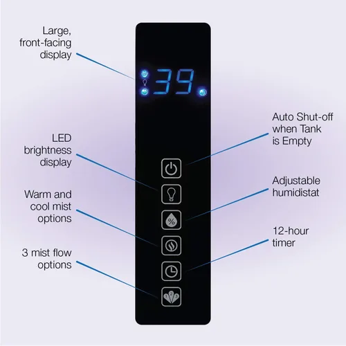 Vista 5 de Lasko Humidificador de niebla caliente y fría UH300 con humidistato y temporizador, silencioso, relajante, humidificador ultrasónico de doble niebla