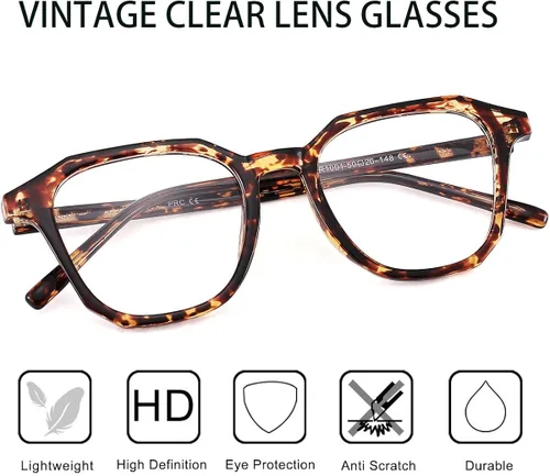 Vista 5 de Gafas transparentes vintage para mujeres y hombres con marco cuadrado lindo anteojos falsos sin receta
