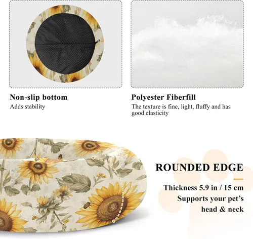 Vista 5 de Pet Dog Beds Relieve Stress Fluffy Dog Pillow Bed for Small Size Pets Sleeping XS Aesthetic Sunflower Neutral
