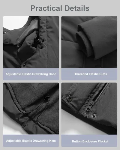 Vista 7 de CREATMO US Chaqueta acolchada cálida de talla grande para mujer, abrigo de invierno con forro polar impermeable con capucha extraíble
