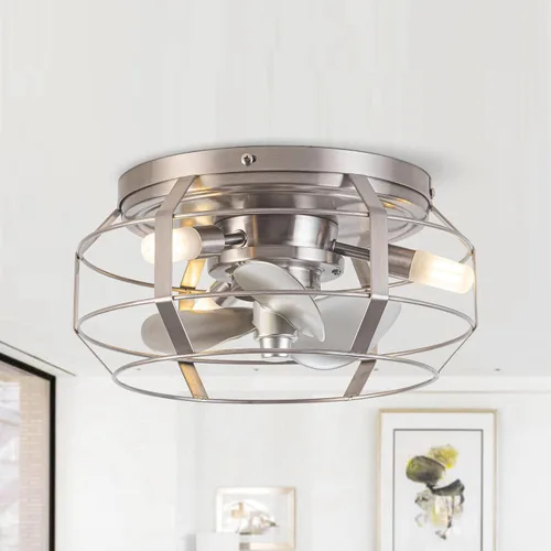 Vista 13 de Ventiladores de techo con luces de montaje empotrado, de 20 pulgadas, con lámpara de madera estilo Bohemia con cuentas, control remoto y aplicación